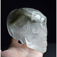5.51" Langes Natürliches Grünes Phantom Geisterquarz Kristall Geschnitztes Skelett, Heilschädel, Hübscher Geheimnisvoller Kristallschädel 2 von TreestonesByLunas