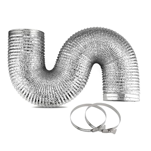 Abluftschlauch 8M, Flexibler Trockner-Entlüftungsschlauch, Flexibler Trocknerentlüftungsschlauch aus PVC-Aluminiumfolie mit 2 Edelstahl Schlauchschellen, für Klimaanlagen, Wäschetrockner Abluftschlauch 8M, Flexibler Trockner-Entlüftungsschlauch, Flexibler Trocknerentlüftungsschlauch aus PVC-Aluminiumfolie mit 2 Edelstahl Schlauchschellen, für Klimaanlagen, Wäschetrockner von Treesunshine