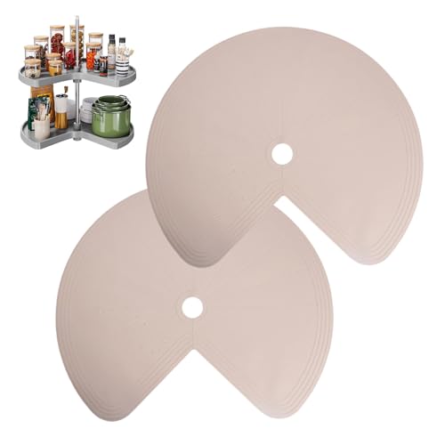 Treesunshine 2 Stück Lazy Susan Regaleinlagen, 66 cm Silikon-Lazy Susan-EinlagenDrehteller Organizer für Drehteller Gewürzhalter Organizer, rutschfeste Lazy Susan-Matte mit Wärmeschutz (Khaki) von Treesunshine