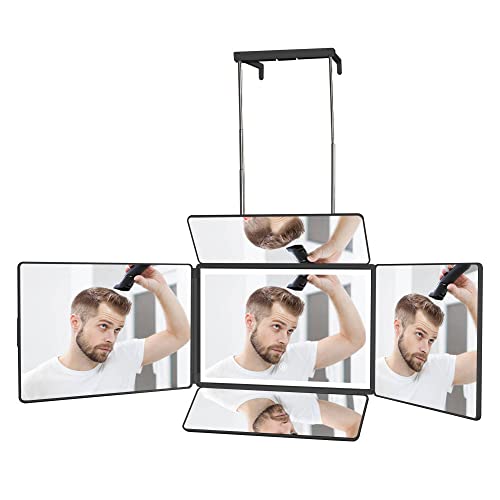 Treesunshine 5 Wege Klappspiegel Spiegel mit led Portable, 360° Spiegel Haare schneiden DREI Farbverstellung, Hängespiegel zum Selbsthaarschneiden Gesicht schminken Sich Höhenverstellbarer von Treesunshine