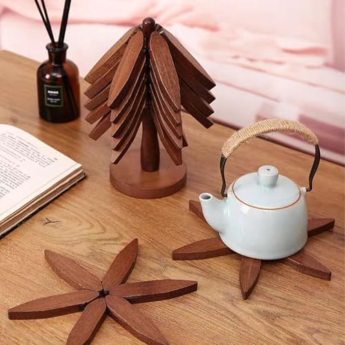 Treesunshine Wooden 3er Set Topfuntersetzer, Tree Coaster, Untersetzer Baum für Hot Pad, Schalen,Anti-Verbrühungsmatte, Verbrühungs Isolierpad Für Küchenarbeitsplatten, Teekannen (dunkle Holzfarbe) von Treesunshine