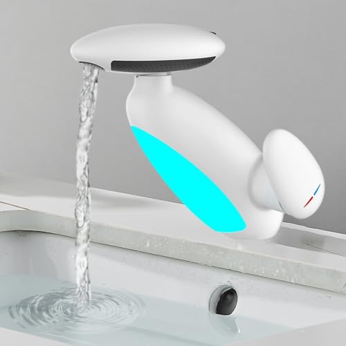 Wasserhahn Bad Waschtischarmatur, Wasserhahn bad Ausziehbar 360° Drehbar 4 Modus Wasserhahn, Wasserfall Wasserhahn, Warm und Kaltmischhahn, Keramikventilkern,für Waschbecken Bad (Weiß) von Treesunshine