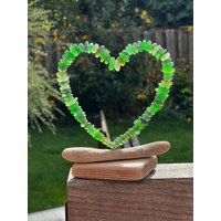 Herz Auf Treibholz Mit Seeglas, Seeglasherz, Meerglasherz, Seaglas-Heart, Grünes Valentinstag, Herzgeschenk von TreibholzZauber