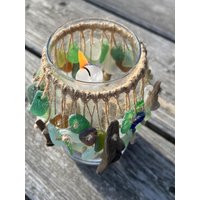 Windlicht Mit Seeglas, Seeglas-Windlicht, Terassenwindlicht Seeglas-Kerzenglas, Maritimes Windlicht Mit Seeglas, Seeglas-Windlicht, Terassenwindlicht Seeglas-Kerzenglas, Maritimes von TreibholzZauber