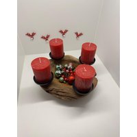 Kerzenhalter Aus Teakholz Für Stumpenkerzen Oder Teelichtgläsern, Weihnachten Adventskranz Teakholzschale 30cm Durchmesser von TreibholzvomAmmersee