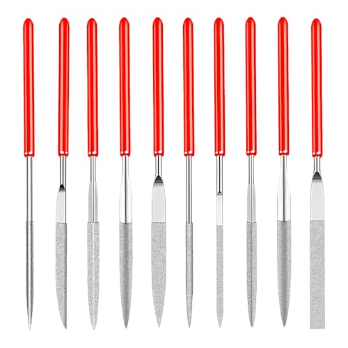 Treki 10 Stück Mini Diament Nadelfeilen Set 2x100 MM Klein Schlüsselfeile in 10 Modelle, Fein Feilenset von 3D Drucker Zubehör Mini Feilen Set zum Feilen von Holz Schmuck Metall Kunststoff Modellbau von Treki