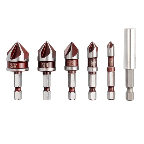 Treki 5 Stück Kegelsenker mit Bithalter Verlängerung 82° Versenker Bit Profi Senker Bohrer Set, Sechskant Senkbohrer Set Aufsteckversenker zum Senken von Bohrlöchern für Holz Kunststoff Treki 5 Stück Kegelsenker mit Bithalter Verlängerung 82° Versenker Bit Profi Senker Bohrer Set, Sechskant Senkbohrer Set Aufsteckversenker zum Senken von Bohrlöchern für Holz Kunststoff von Treki