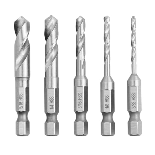 Treki 5 Stück Kurz Holzbohrer mit Sechskantschaft Kurz Bohrer Bit Satz, Stubby Spiralbohrer Schnellwechsel Kurzbohrer Set Klein Holzspiralbohrer für Hartholz, Weichholz, Sperrholz von Treki