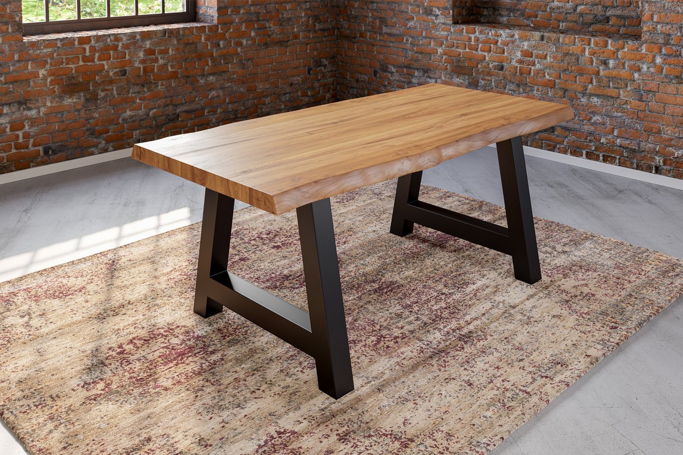 Trelevo® Baumkantentisch Alicante, Esstisch Baumkante massiv Akazie natur 260 x 100 schwarz Alicante von Trelevo®