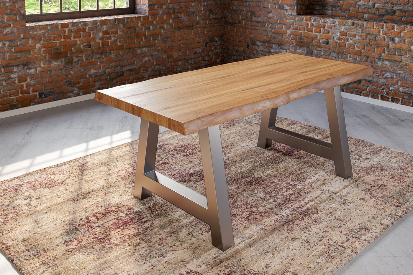 Trelevo® Baumkantentisch Alicante, Esstisch Baumkante massiv Akazie natur 260 x 100 silber Alicante von Trelevo®