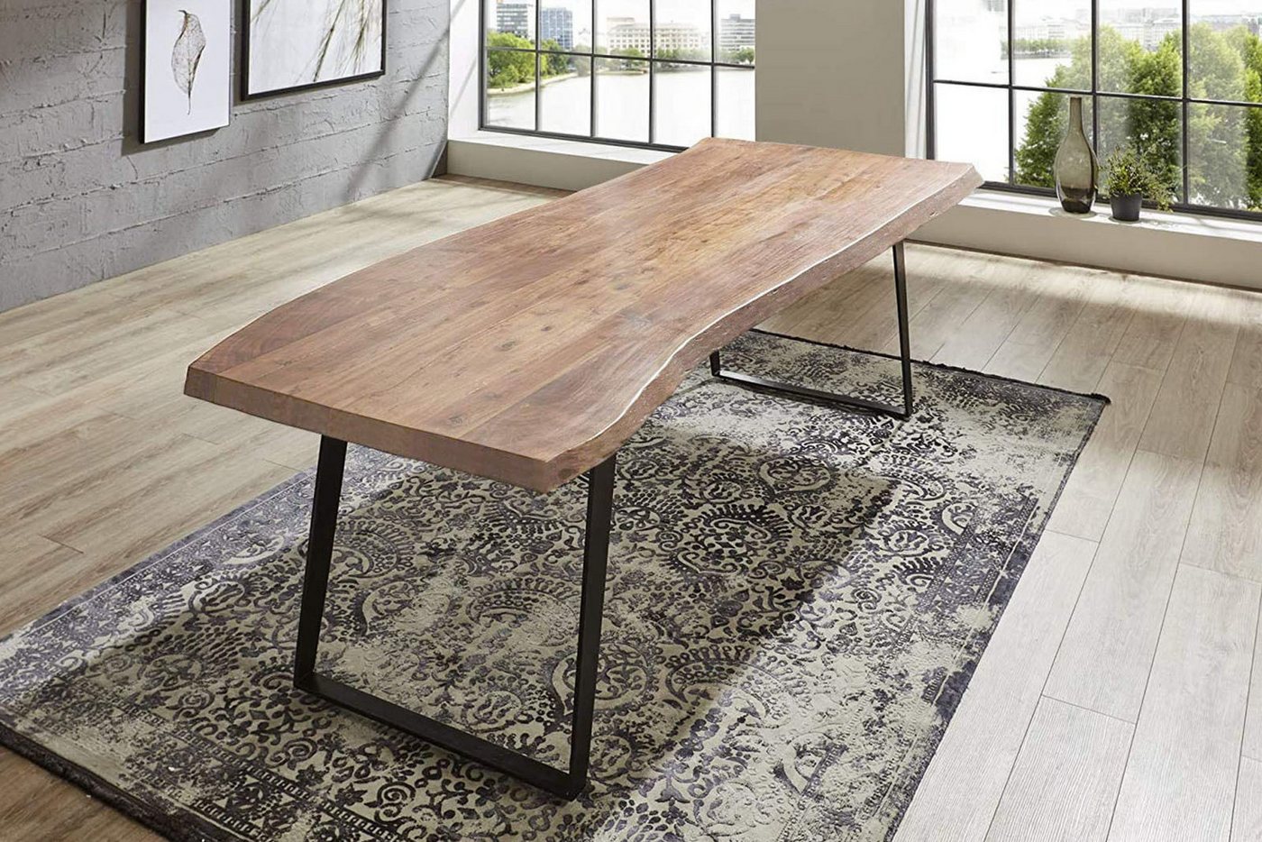 Trelevo® Baumkantentisch Halmstad, Esstisch Baumkante massiv Akazie natur 260 x 100 schwarz Halmstad von Trelevo®