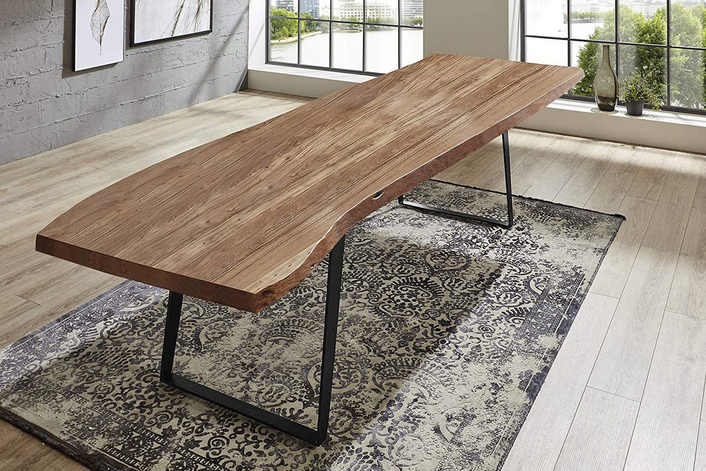Trelevo® Baumkantentisch Halmstad, Esstisch Baumkante massiv Akazie natur 280 x 100 schwarz Halmstad von Trelevo®