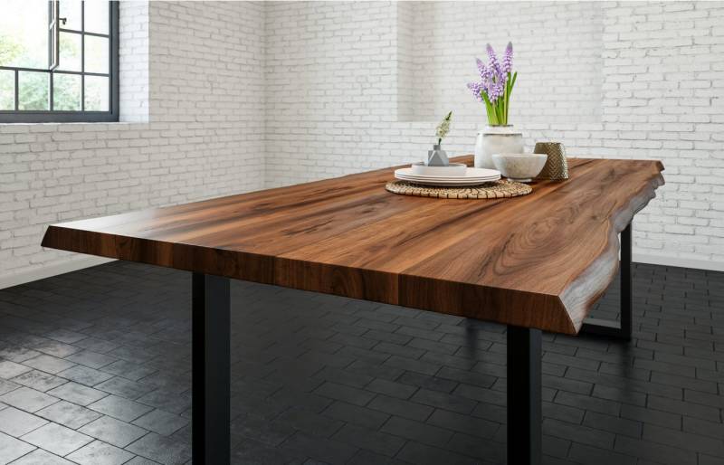 Trelevo® Baumkantentisch Liam, Esstisch Baumkante massiv Akazie nussbaum 200 x 100 schwarz LIAM von Trelevo®