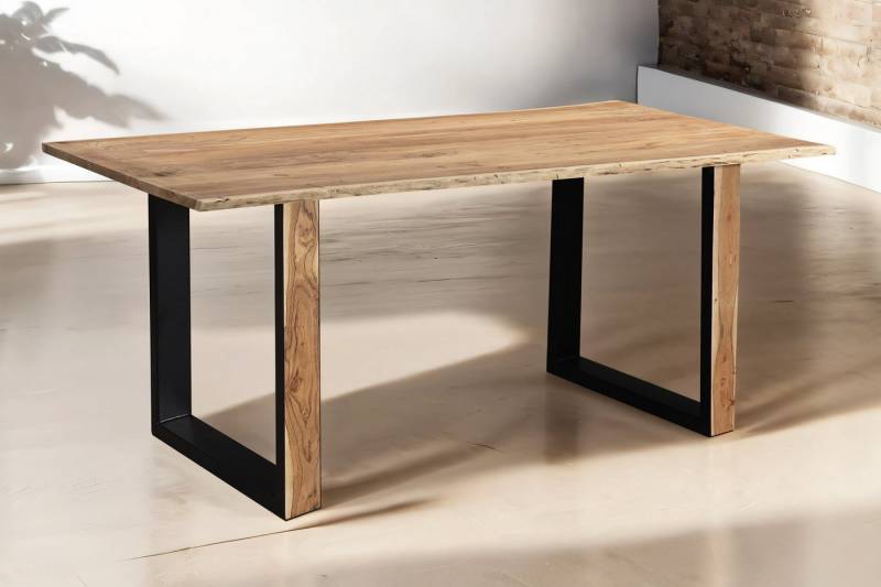 Trelevo® Baumkantentisch Melbourne, Esstisch Baumkante Akazie Natur 120 x 80 cm U-Gestell aus Metall + Hol von Trelevo®