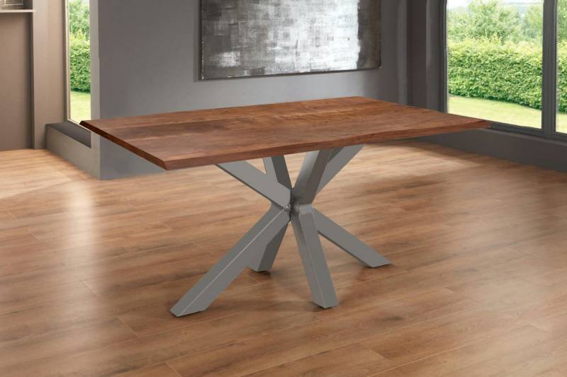 Trelevo® Baumkantentisch Spyro, massives Akazienholz, echte Baumkante, Spider-Gestell Metall von Trelevo®