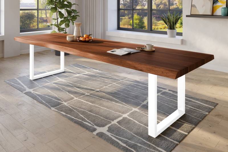 Trelevo® Baumkantentisch Titan XL - U-Gestell, massives Akazienholz, natürliche Baumkante, Metallgestell U-Form von Trelevo®