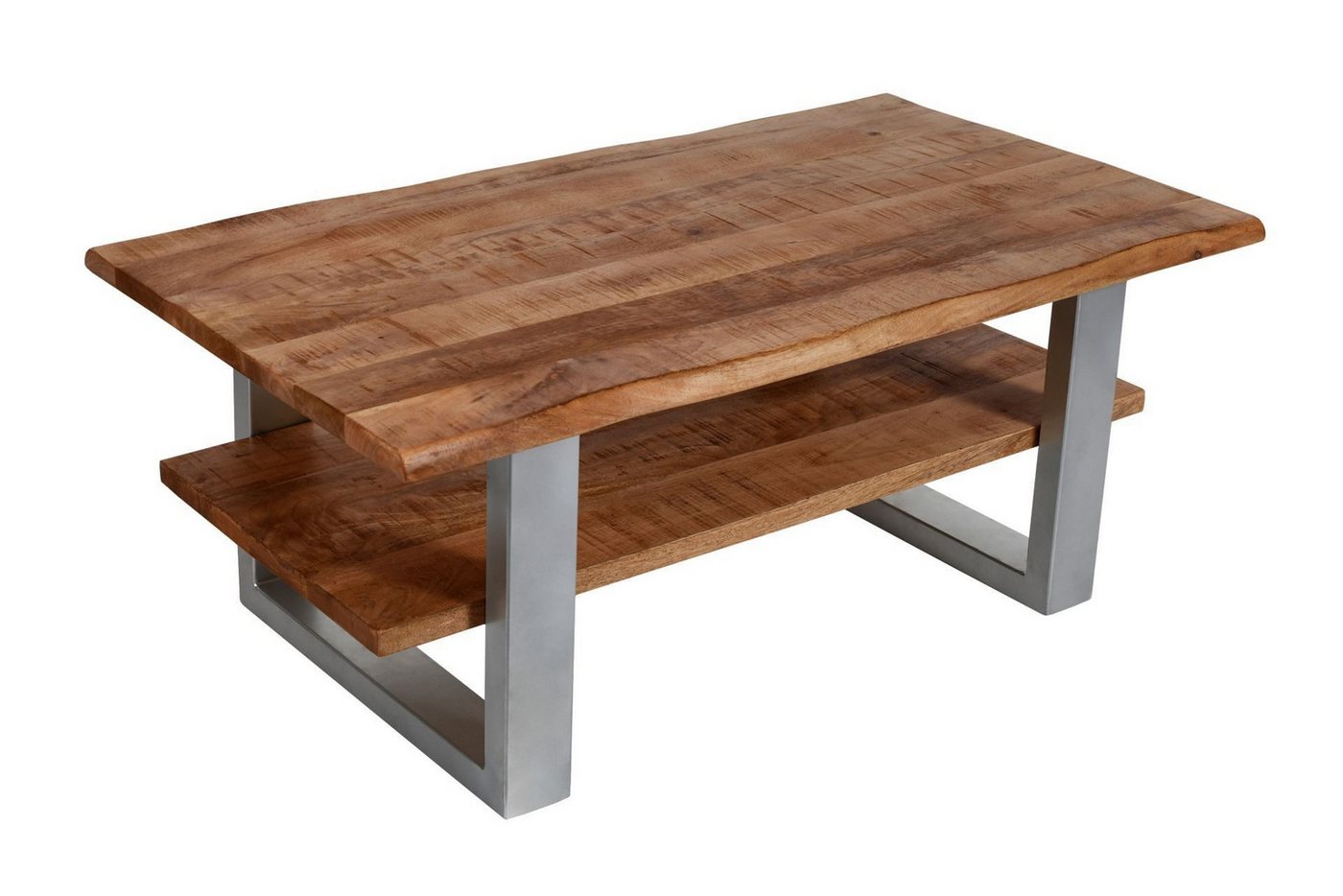 Trelevo® Couchtisch Baumkante, massives Mangoholz, honigfarben, Metallgestell U-Form, Baumkante, massives Mangoholz, honigfarben, Metallgestell U-Form von Trelevo®