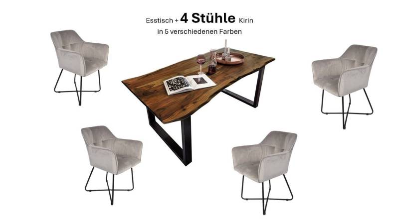 Trelevo® Essgruppe Alison, Akazienholz massiv, mit Baumkante, Metallgestell und Stühlen von Trelevo®