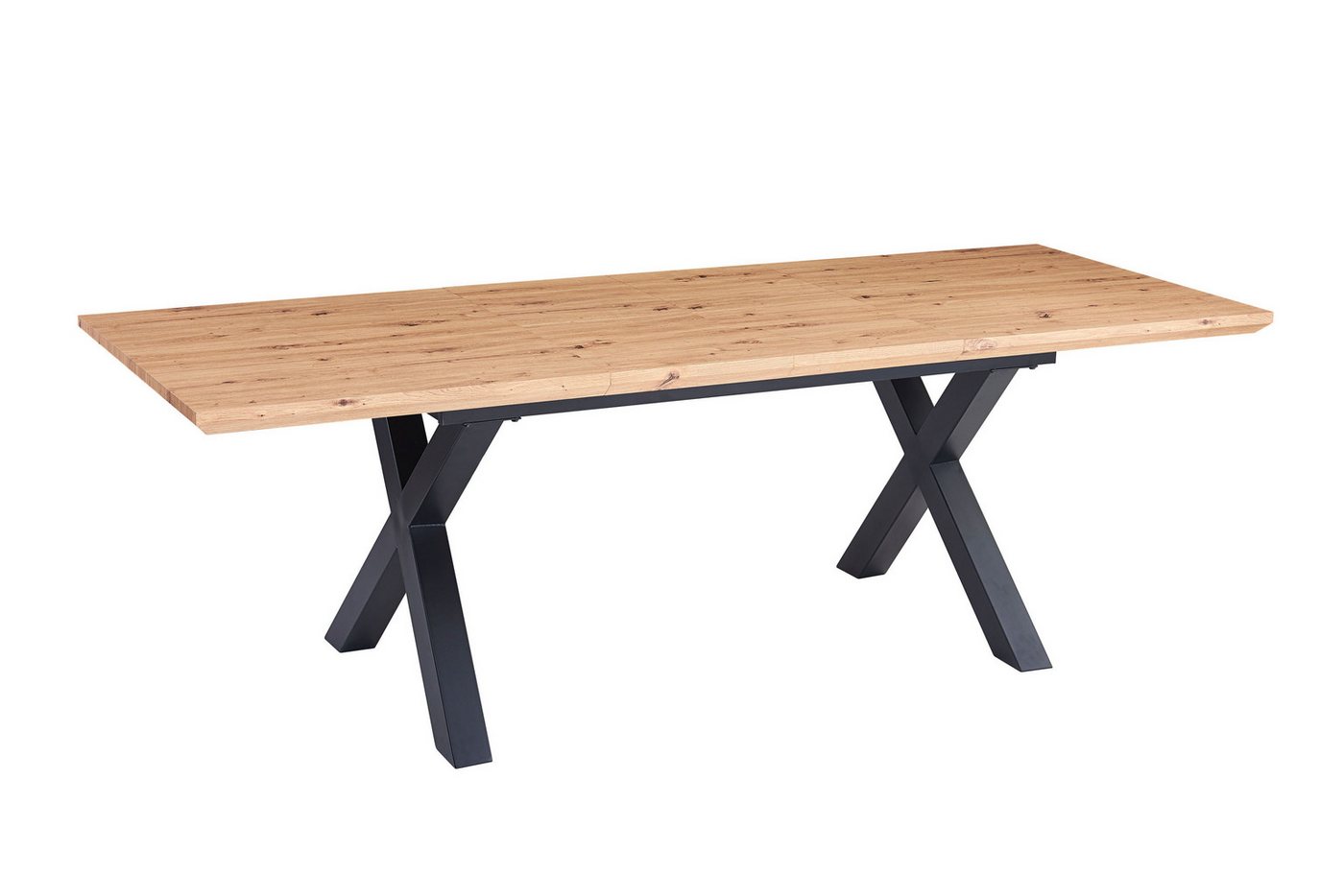 Trelevo® Esstisch Schweizer Kante, ausziehbar, eichefarben, Metallgestell schwarz, Schweizer Kante, ausziehbar, eichefarben, Metallgestell schwarz von Trelevo®