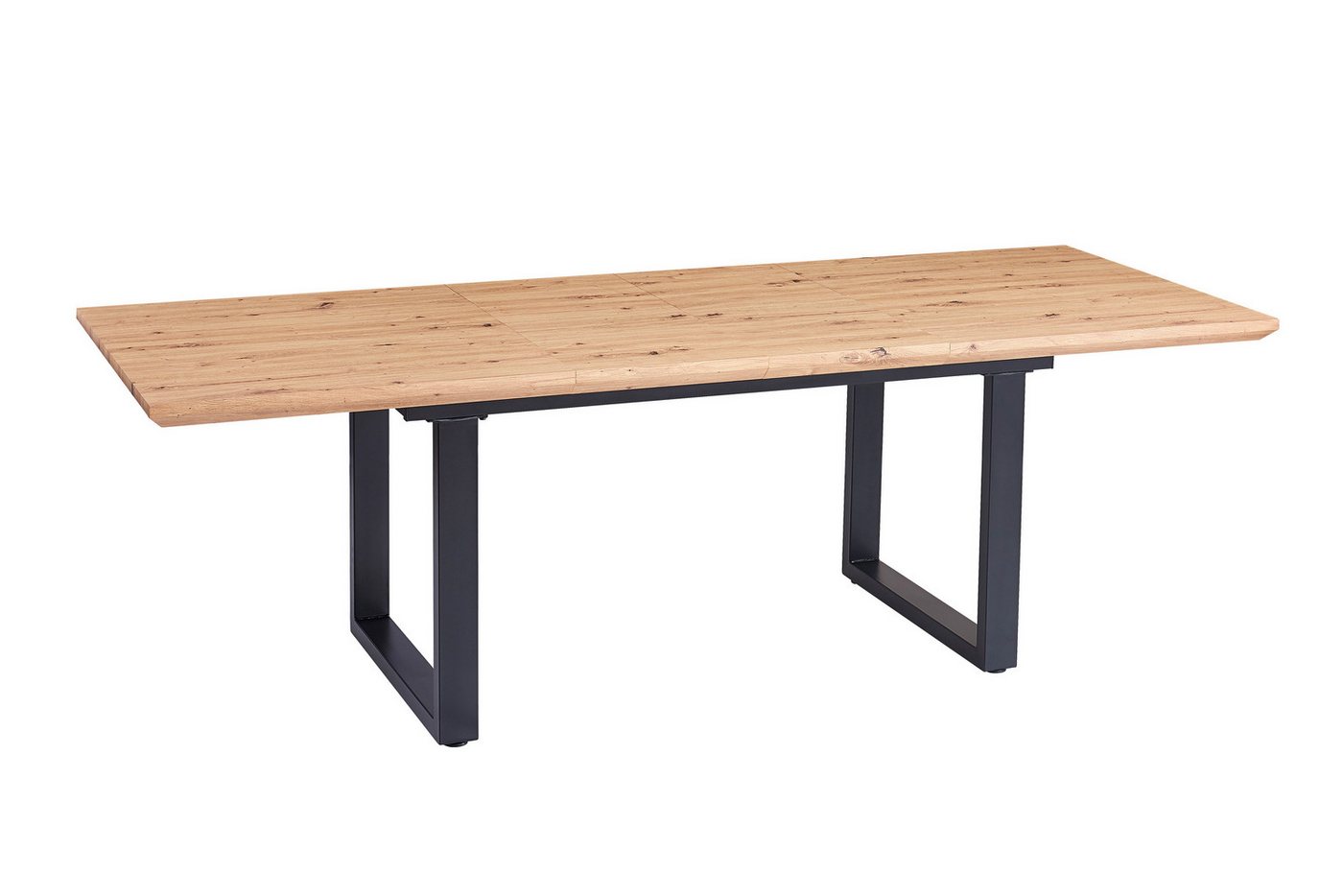 Trelevo® Esstisch Schweizer Kante, ausziehbar, eichefarben, Metallgestell schwarz, Schweizer Kante, ausziehbar, eichefarben, Metallgestell schwarz von Trelevo®