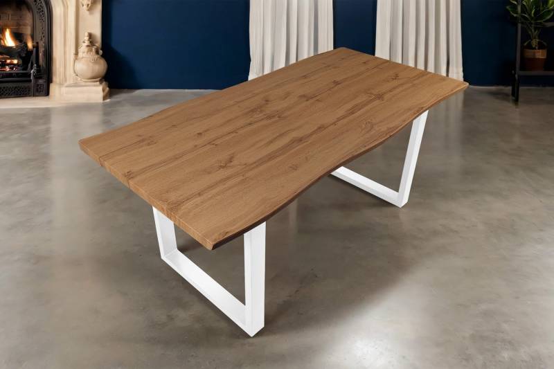 Trelevo® Esstisch Matys_U (1 Tischplatte und 2 Getstelle), Holz Wildeiche-Optik, gefräste Baumkante, Metallgestell U-Form von Trelevo®