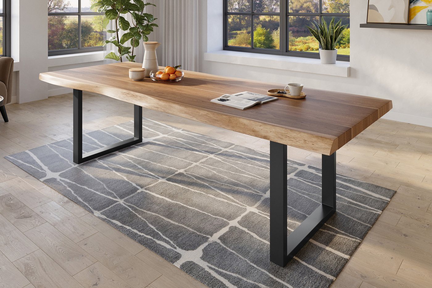 Trelevo® Esstisch Titan - U-Gestell, Baumkantentisch 260 x 110 cm Esstisch massiv Akazie Natur U-Gestell Sc von Trelevo®