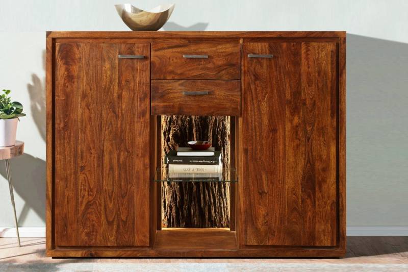 Trelevo® Highboard Kati, Highboard 145 x 101 x 40 cm Akazienholz massiv nougatfarben KATI von Trelevo®