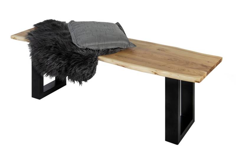 Trelevo® Sitzbank Anni, massives Akazienholz, Baumkante, Metallgestell U-Form von Trelevo®