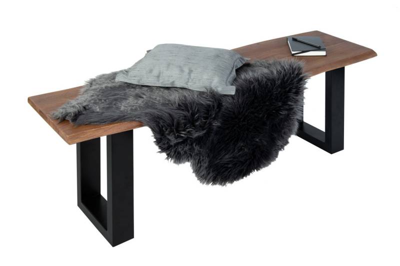 Trelevo® Sitzbank Anni, Sitzbank Baumkante 140 cm nussbaum massiv Akazie schwarz ANNI von Trelevo®