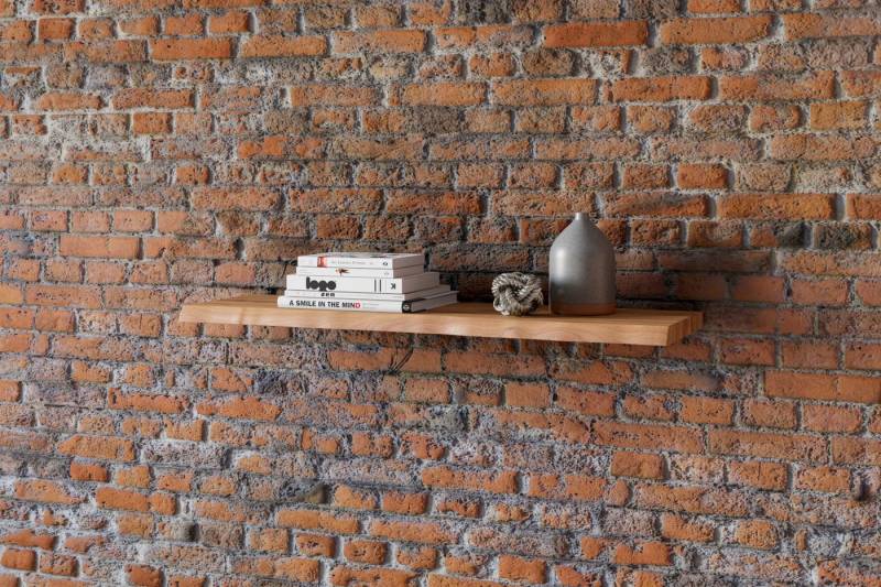 Trelevo® Wandregal Suva, Wandregal Akazienholz natur massiv 100 cm Holzregal Baumkante SUVA von Trelevo®