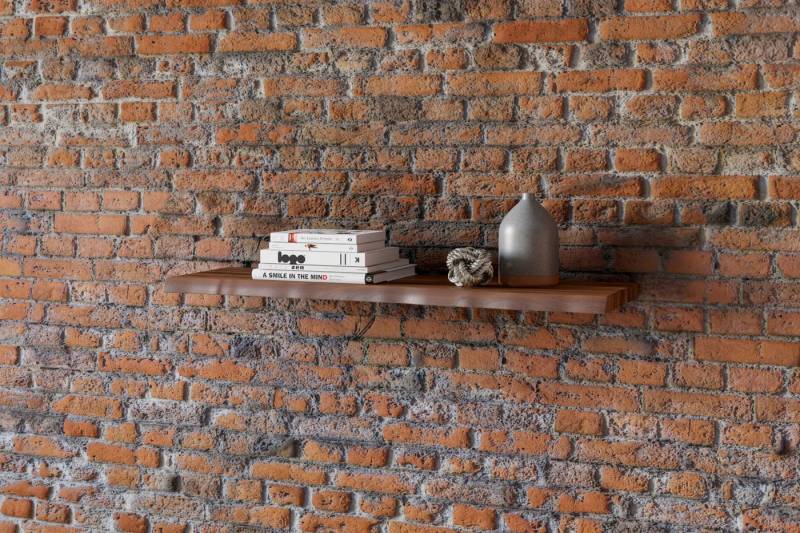 Trelevo® Wandregal Suva, Wandregal Akazienholz nussbaum massiv 100 cm Holzregal Baumkante SUVA von Trelevo®