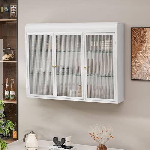 Trelomix 3 Door Arched Wall Mounted Glass Cabinets for Kitchen, Living Room and Bathroom(White) von Trelomix