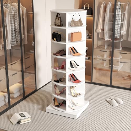 Trelomix 360 White Rotating Shoe Cabinet 7 Layers Holds Up to 28 Paris of Shoes von Trelomix