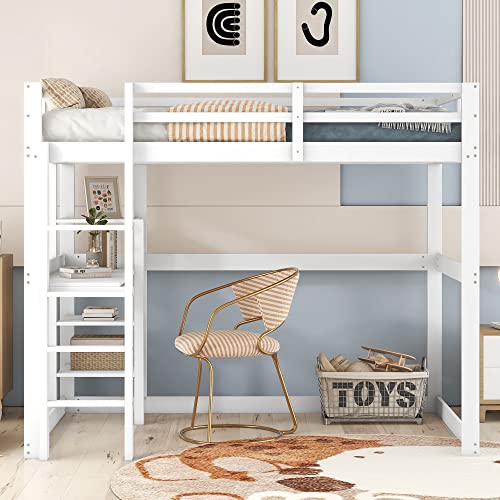 Trelomix Kinderbett Hochbett Bettgestell mit Stauraum, komplett aus Kiefer, mit 4 Ablagefächern und Einer Schreibtischplatte, weiß, 140 X 200 cm Trelomix Kinderbett Hochbett Bettgestell mit Stauraum, komplett aus Kiefer, mit 4 Ablagefächern und Einer Schreibtischplatte, weiß, 140 X 200 cm von Trelomix