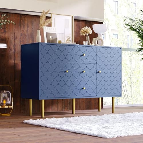 Trelomix Kommode mit 2 Türen und 3 Schubladen, Verstellbare Ablage, für Wohnzimmer Schlafzimmer, Marineblau-H82/B120/T40 cm von Trelomix