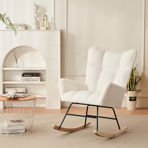 Trelomix Moderner Schaukelstuhl mit hoher Rückenlehne und Armlehnen, Bequeme und einzigartige Stühle geeignet für Wohnzimmer, Schlafzimmer und Innenhöfe (White) von Trelomix