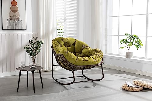 Trelomix Outdoor Rattan Rocking Chair,Padded Cushion Rocker Recliner Chair Outdoor for Front Porch, Living Room, Patio, Garden, Olive Green von Trelomix