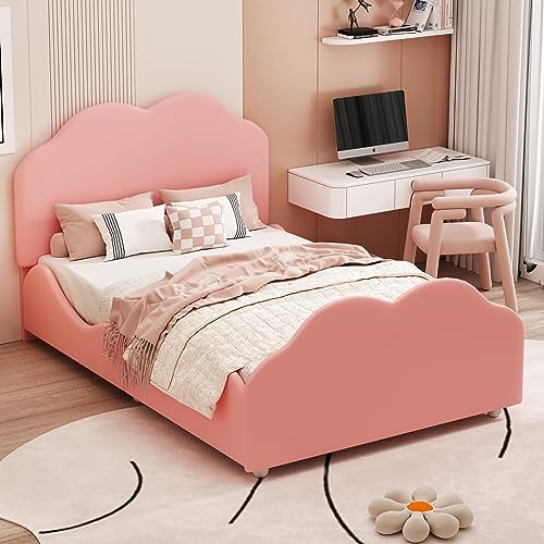 Trelomix Polsterbett Kinderbett 90 x 200 cm hohes Geländer-Kinderbettgestell mit wolkenförmigem Kopf- und Fußteil. Einzelbett in hautfreundlichem Samt Rosa Trelomix Polsterbett Kinderbett 90 x 200 cm hohes Geländer-Kinderbettgestell mit wolkenförmigem Kopf- und Fußteil. Einzelbett in hautfreundlichem Samt Rosa von Trelomix