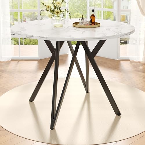Trelomix Runder Esstisch (100×100×76cm), Küchen-Esstisch, runder Couchtisch für 4 Personen, geeignet für Esszimmer, Wohnzimmer, stilvolle Tischbeine aus Metall, Tischplatte aus MDF-Marmor, schwarz von Trelomix