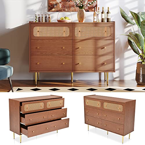 Trelomix Schubladenkommode Kommode mit 6 Schubladen, Rattan Sideboard Highboard für Schlafzimmer & alle Wohnräume, Nussbaum -H90/B120/T40 cm Trelomix Schubladenkommode Kommode mit 6 Schubladen, Rattan Sideboard Highboard für Schlafzimmer & alle Wohnräume, Nussbaum -H90/B120/T40 cm von Trelomix