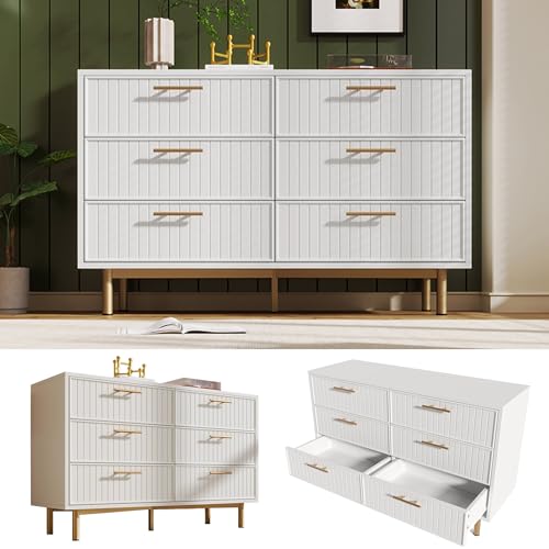 Trelomix Schubladenkommode Kommode mit 6 Schubladen, Weiß Sideboard Highboard für Schlafzimmer & alle Wohnräume, Weiß -H75/B120/T40 cm von Trelomix