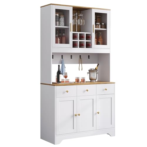 Trelomix Sideboard, Hochschrank in weißer Holzmaserung, 94,5 x 30 x 175,5 cm, für Wohn- und Esszimmer von Trelomix