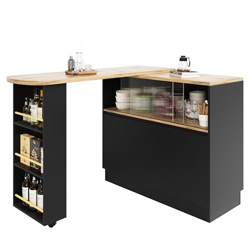 Trelomix Um 360° drehbare Essbar (Hauptkörper 90 x 45 x 100 cm), schwarzes, modernes, einfaches, multifunktionales, drehbares Sideboard mit Ablageflächen und Glas, geeignet für Küchen und Restaurants von Trelomix