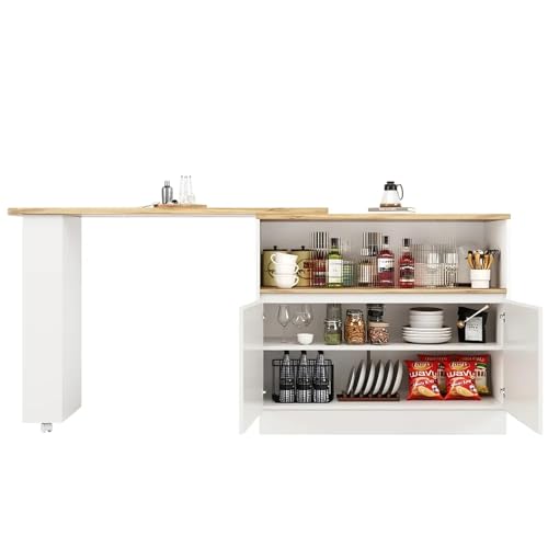 Trelomix Um 360° drehbarer Stehtisch (Hauptkörper 90 x 45 x 100 cm), weißes multifunktionales drehbares Sideboard mit Ablagefach, Glasschiebetür, geeignet für Küche/Esszimmer von Trelomix