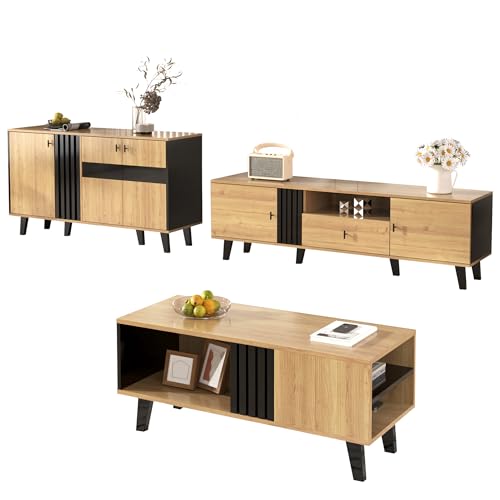 Trelomix Wohnzimmermöbel Set 3-teilig – Couchtisch, TV-Schrank & Sideboard – modernes Design in Holz und Schwarz – Viel Stauraum, stilvolle Eleganz für jedes Zuhause Trelomix Wohnzimmermöbel Set 3-teilig – Couchtisch, TV-Schrank & Sideboard – modernes Design in Holz und Schwarz – Viel Stauraum, stilvolle Eleganz für jedes Zuhause von Trelomix