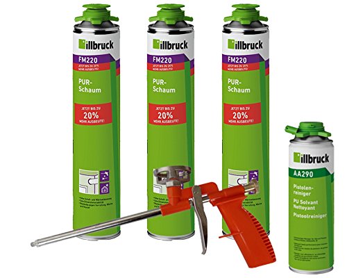 illbruck Profi Set 3x FM220 Bauschaum Pistolenschaum Montageschaum á 750ml Dosen + illbruck AA290 Reiniger + Schaumpistole Compact von Tremco Illbruck