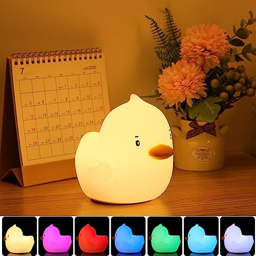 Ente Nachtlicht für Kinder, Kawaii 7 Farben tragbares Nachtlicht, Nette weiche Squishy Silikon wiederaufladbare Nachtlicht Lampe für Mädchen Jungen Kleinkind Kinder Schlafzimmer (weiß) (White) von Tremdwoto