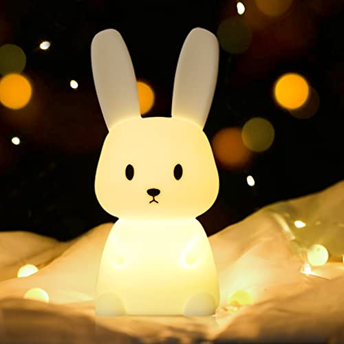 Hase Nachtlicht für Kinderzimmer, 7 Farben wechselnde tragbare Touch-Lampe, USB aufladbare Silikon-Tier-Nachtlicht Geschenk für Baby Kinder Kinderzimmer Kleinkind Mädchen von Tremdwoto