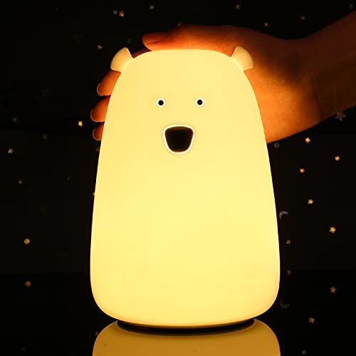 Bär Nachtlicht Kinder, 7 Farbwechsel LED Tragbare Touch Baby Lampe, USB aufladbar Silikon Tier Nachtlicht für Kinder Kindergarten Kleinkind Mädchen Geburtstags Geschenk zimmer Dekor von Tremdwoto