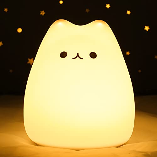 Niedliche Katzenlampe, Kinder-Nachtlicht für Mädchenzimmer, 7 Farben Kitty-Lampe für Baby Kleinkind Teenager Kinder Jungen, Tragbares Silikon Weiches Kawaii-Nachtlicht Kinderzimmer Dekor von Tremdwoto